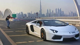 SKATEBOARDING BEHIND A 2016 AVENTADOR!!