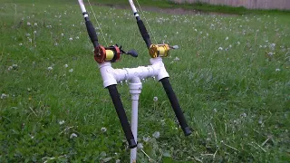 PVC and rebar double rod holder for bank fishing