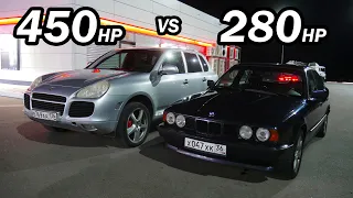 Гонка. Porsche Cayenne Turbo vs BMW e34 540i vs BMW X3 40D Stage 1