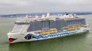 Aida Cosma cruise ship Southampton 28/02/2022 first arrival. 4k drone footage