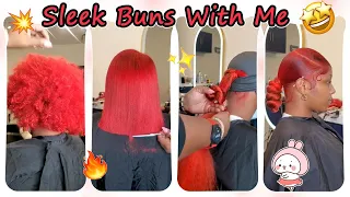 ❣️How To Do Swoop Ponytail With Low Buns On Natural Hair | New Trend Red Color Hair Ft. @Ula Hair