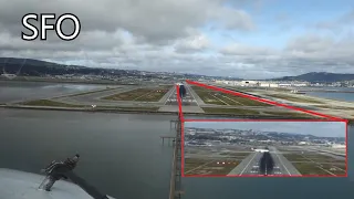 Crossing airplane very close. Landing in San Francisco (KSFO) Cockpit view