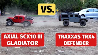 Axial Gladiator vs. Traxxas Defender - SCX10 iii and TRX-4 best trail crawler comparison