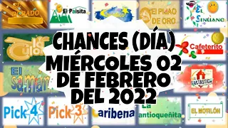 RESULTADOS SORTEOS CHANCES (NOCHE) DEL MIÉRCOLES 02 DE FEBRERO DEL 2022