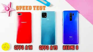 Oppo A1k Vs Oppo A15 Vs Xiaomi Redmi 9 Speed Test Comparison | 3GB Vs 2GB Vs 3GB