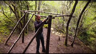 Building bushcraft survival shelter in the woods | Part 1 - Base camp