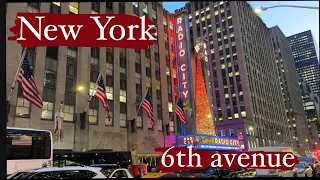 Manhattan New York 6th Avenue evening walking tour 4k in December 2023 🎅 NYC Christmas Walk