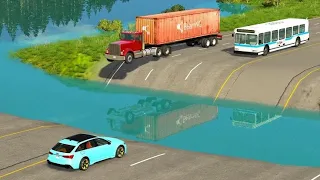 Trucks vs River – BeamNG.Drive