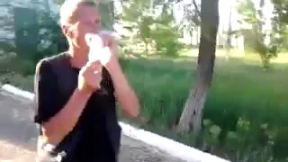 Russian addict  sniffing the glue and howls