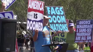 Westboro Baptist Church member protests at Public Square