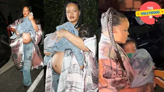 RADIANT PREGNANT RIHANNA SPOTTED ARRIVING AND LEAVING GIORGIO BALDI WITH SON RZA!!!