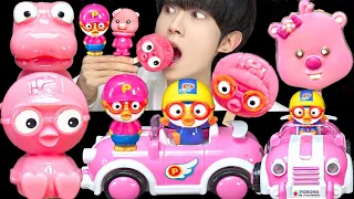 ASMR ICE CREAM PINK PORORO JELLY RECIPE PARTY 직접 만든 핑크 뽀로로 꿀젤리 먹방 DESSERTS MUKBANG EATING SOUNDS