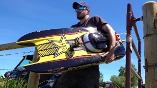 Man and his GIANT Toy Boat - GAS Powered 48" "ROCKSTAR" starts after 4 years Sitting Idle