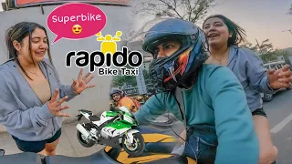 Picking up RAPIDO RIDERS💕 in my SUPERBIKE | Girl Cute reaction😍
