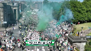 CRAZY SCENES !!! CELTIC MARCH FROM GLASGOW GREEN TO HAMPDEN !!!! DRONE FOOTAGE !!!