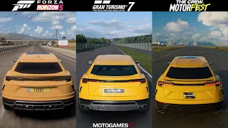 Forza Horizon 5 vs Gran Turismo 7 vs The Crew Motorfest - Lamborghini Urus Sound Comparison