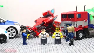 Full Transformers Lego Adventure & Police! Optimus Prime Movie Animation Robot Truck!