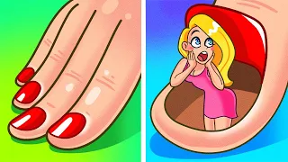 LONG NAILS VS SHORT NAILS HACKS | Giga Rich vs Rich vs Poor Girl by Avocado Family