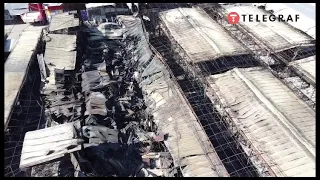 Рынок Барабашово в Харькове после обстрелов и пожара с воздуха
