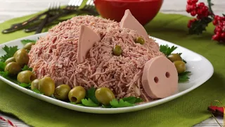 Салат Поросёнок (Свинка) на Новый год — самый вкусный и простой салат в виде Свиньи