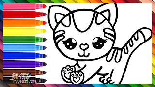 How To Draw A Cat 🐱 Drawing And Coloring A Cute Cat 🐈🌈 Drawings For Kids