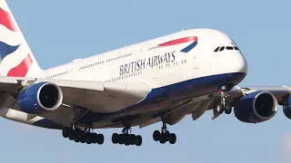 British Airways A380-800 G-XLEE Landing at DFW Intl With Smoking RR Trent 900