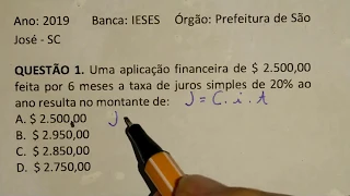 4 QUESTÕES DE MATEMÁTICA BÁSICA CONCURSO - JUROS SIMPLES - VARIAS BANCAS