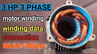 3 hp 3 phase 36 slot motor connection |1400 rpm| zs electric