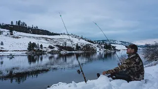 Winter Bank Fishing for BIG RIVER TROUT (Catch & Cook)