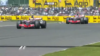 F1 – Lewis Hamilton and Fernando Alonso (McLaren Mercedes V8) lap in qualifying – Great Britain 2007