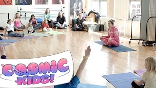 Jaime does a charity kids yoga class in Brooklyn