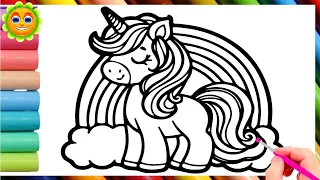 Cute Unicorn Drawing, Painting & Coloring for Kids || Drawing and Coloring unicorn For Kids