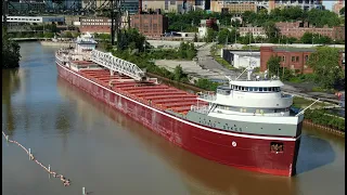 Wilfred Sykes rare trip up the Cuyahoga River 1949 built steam ship Cleveland Ohio