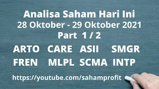 Analisa Saham Hari Ini ARTO CARE ASII SMGR FREN MLPL SCMA INTP 28 Oktober - 29 Oktober 2021 Part 1/2
