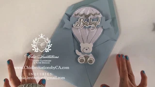 Hot air balloon invitation, teddy bear invitation, up up and away invitation, custom invitation