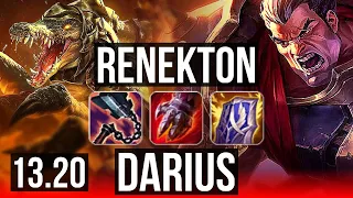 RENEKTON vs DARIUS (TOP) | 6 solo kills, 600+ games, 9/2/3 | EUW Master | 13.20