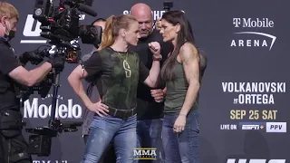 Valentina Shevchenko vs. Lauren Murphy Press Conference Staredown | UFC 266 | MMA Fighting