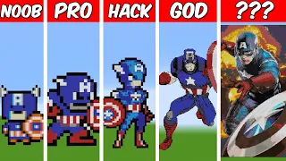 CAPTAIN AMERICA Pixel Art Build in Minecraft ! Noob vs Pro vs Hacker vs God - Minecraft Animation