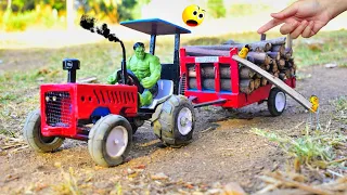 Diy mini tractor transporting wood | kubota | #tractor @Maru_creator  police tractor