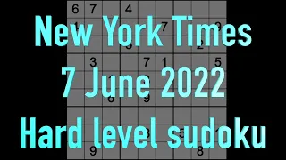 Sudoku solution – New York Times sudoku 7 June 2022 Hard level