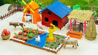 DIY how to make cow shed | mini hand pump | house of animals | Harvesting Strawberry | woodwork #20