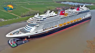 CRUISE SHIP DISNEY WISH (341m) TRANSFER FROM SHIPYARD TO OCEAN ON RIVER EMS - SHIPSPOTTING 2022