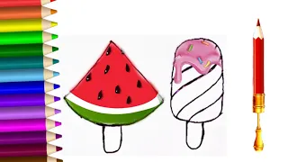 how to drawing,painting, colouring ice-cream easy step by step for kids and toddlers. #kidsdrawing