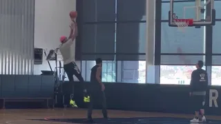 KEVIN DURANT & KYRIE IRVING WORKING ON MID RANGE GAME IN TODAYS PRACTICE AT NETS TRAINING FACILITY