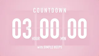 3 Hours Countdown Flip Clock Timer / Simple Beeps 🌸🔔