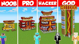 HOTDOG FASTFOOD HOUSE BUILD CHALLENGE - Minecraft Battle: NOOB vs PRO vs HACKER vs GOD / Animation