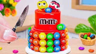Lovely Red Cake With Rainbow M&M Candy 🌈 How To Make Miniature Cake 🍰 Petite Wonderland Ideas