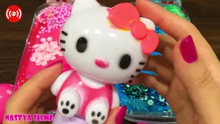 PINK vs BLUE HELLO KITTY! Mixing Random into GLOSSY Slime ! Satisfying Slime Video #337