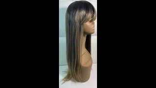 MOCHA LIGHT BROWN Blonde Streaks Full Wig - Long Sleek Straight - Bangs Hair - Y2K 2000s Highlights