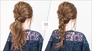 cross ponytail & one tail arrangement by combining triple braids.